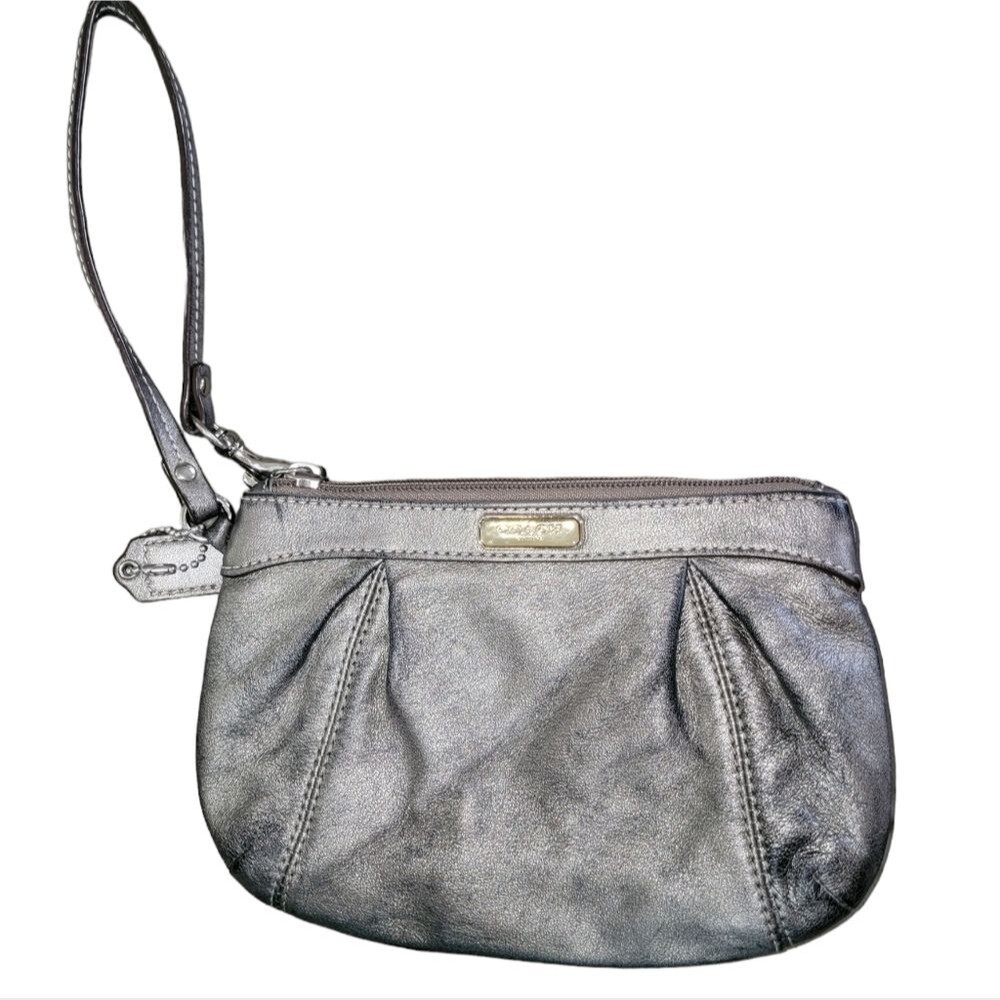 Coach Gunmetal gray leather wristlet bag
